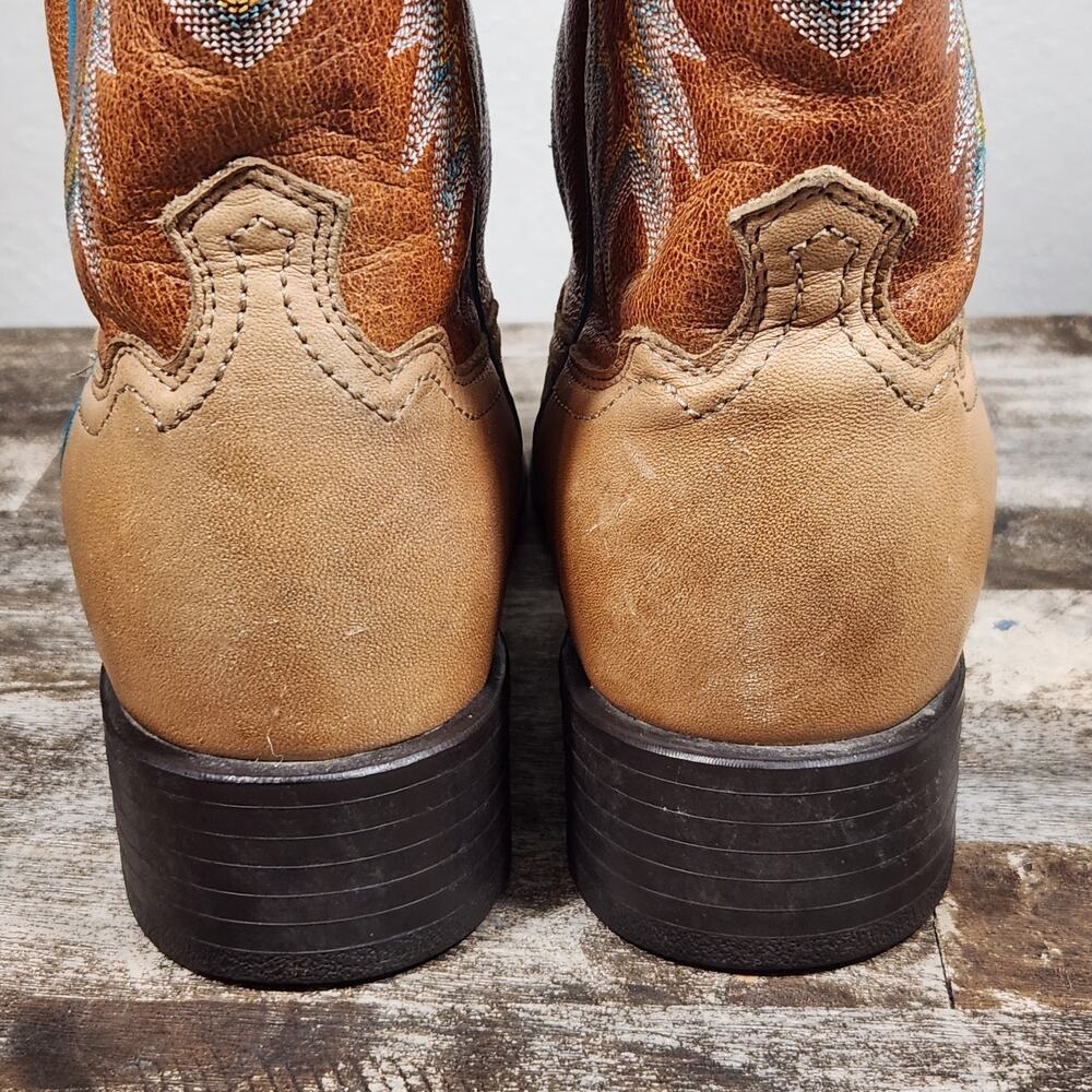 Ariat Tombstone Cowboy Boots Womens 9 B Tan Teal Leather Square Country Cowgirl - Picture 8 of 14